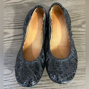 Tieks shiny black croc print ballet flats
